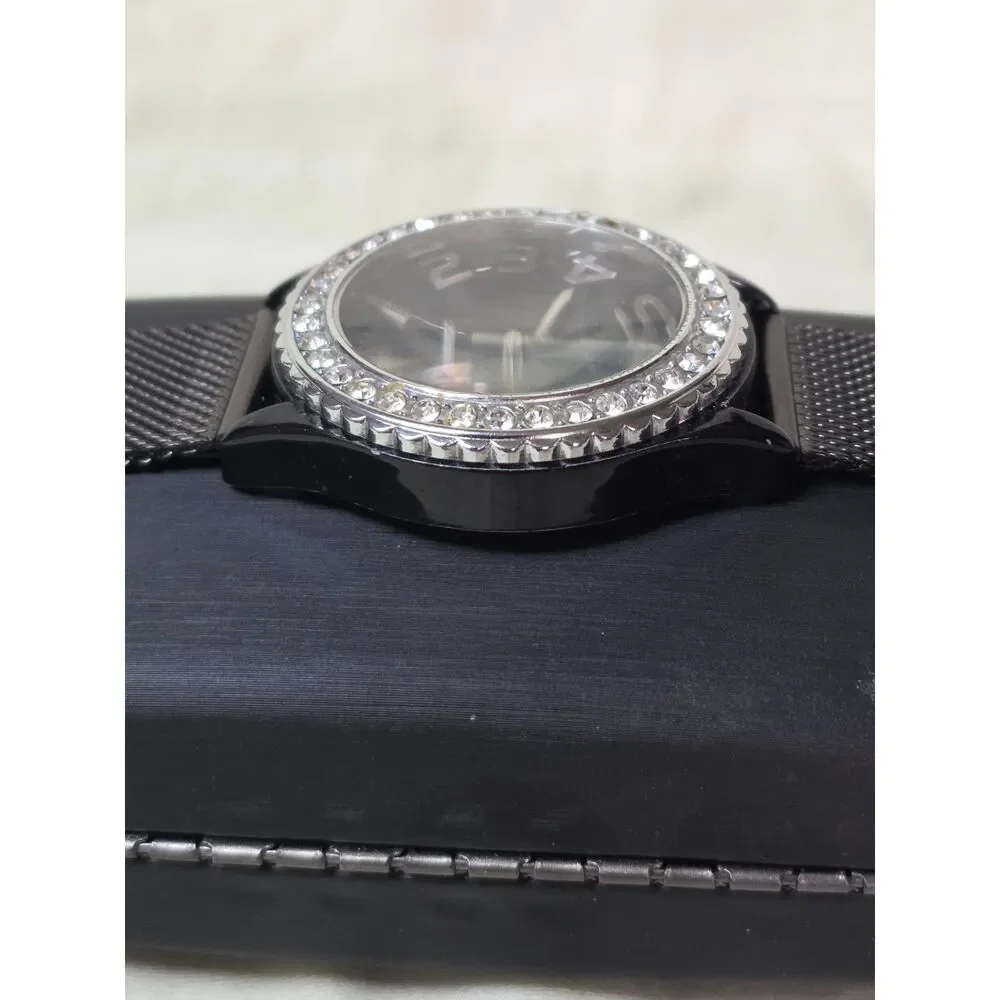 Women's Geneva Black Rhinestone Fashion Watch - 38mm on Mesh Band - New Battery!